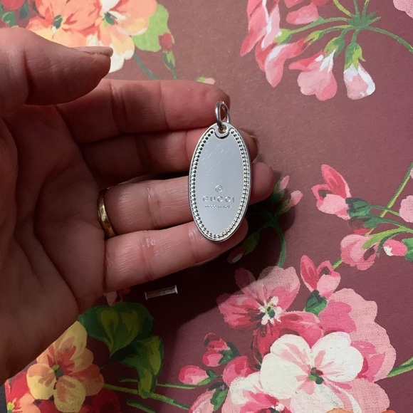 Authentic GUCCI Logo Milgrain Oval Dog Tag PENDANT Charm 925 Sterling Silver - Picture 4 of 6